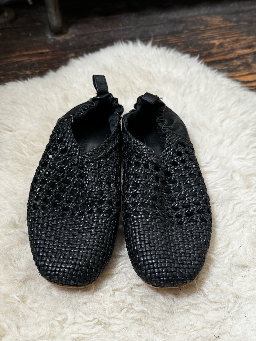 Ulla Johnson Black Woven Leather Slip-On Flats